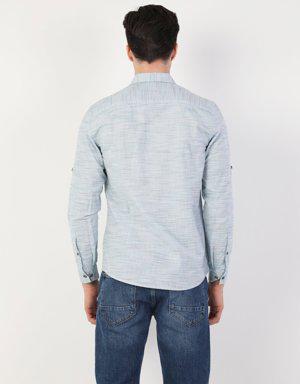 Slim Fit Shirt Neck Erkek Açık Mavi Uzun Kol Gömlek