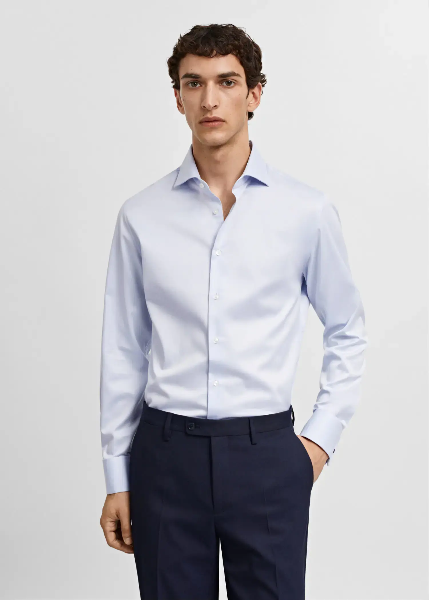 Mango Shirt cufflinks slim fit twill fabric suit. 2