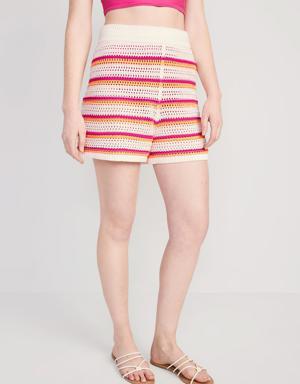 High-Waisted Striped Crochet Swim Cover-Up Shorts for Women -- 3-inch inseam multi