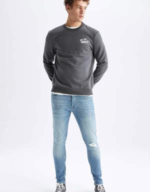 Snoopy Slim Fit Bisiklet Yaka Geri Dönüşümlü İçi Yumuşak Tüylü Sweatshirt