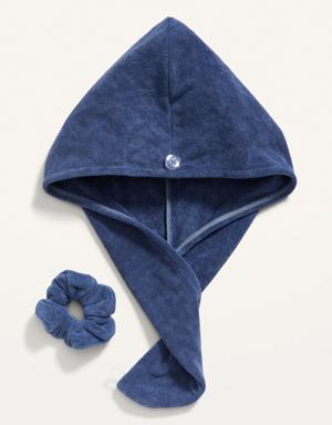Microfiber Terry Towel Head Wrap & Scrunchie Set for Adults blue