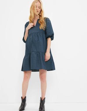 Maternity Puff Sleeve Tiered Dress blue