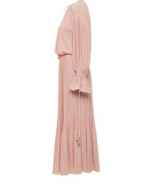 Pink Pleated Dress With Tassel And Cord Accessories