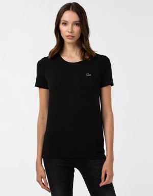 Kadın Slim Fit Bisiklet Yaka Siyah T-Shirt