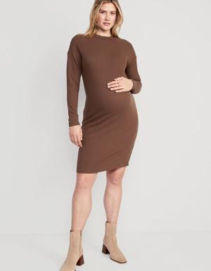 Maternity Rib-Knit Long-Sleeve Cocoon Dress brown