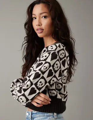 American Eagle Skull Halloween Cropped Cardigan. 1 American Eagle Skull Halloween Cropped Cardigan. 1