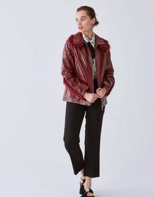 Fur Trim Patent Leather Jacket