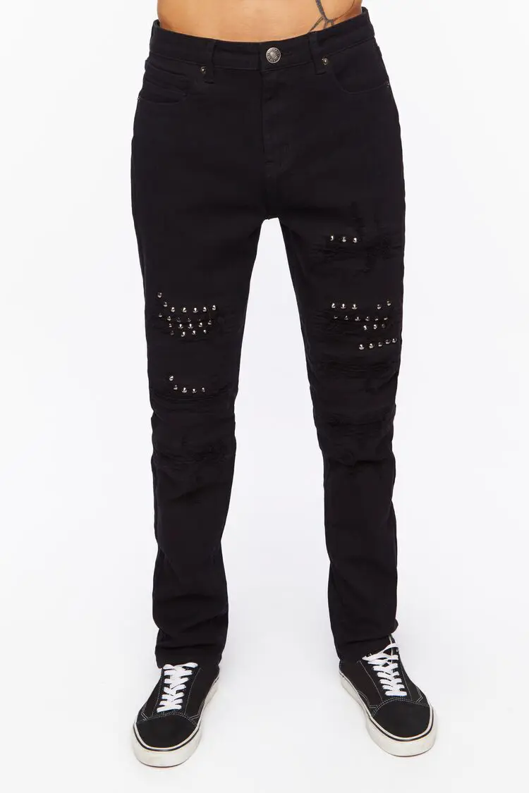 Forever 21 Forever 21 Studded Slim Fit Jeans Black. 1