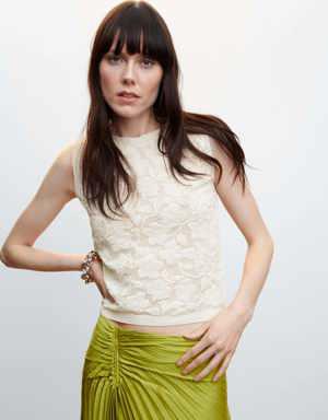 Mango Floral openwork knitted top