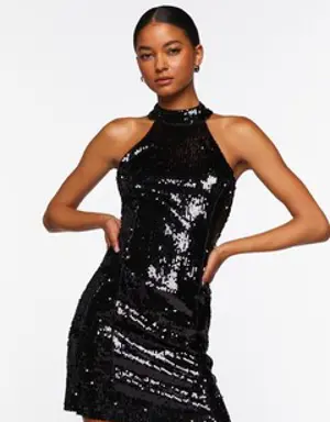 Forever 21 Sequin Halter Mini Dress Black