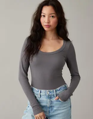 American Eagle Long-Sleeve Scoop Bodysuit. 1