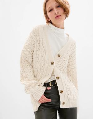 Gap Recycled Cable-Knit Pointelle Cardigan beige