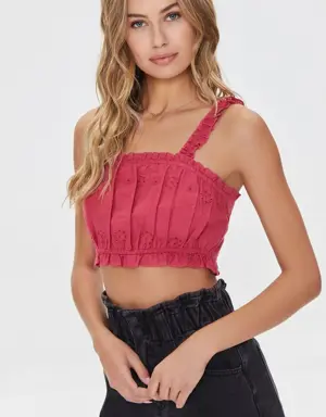 Forever 21 Eyelet Floral Ruffled Crop Top Peony