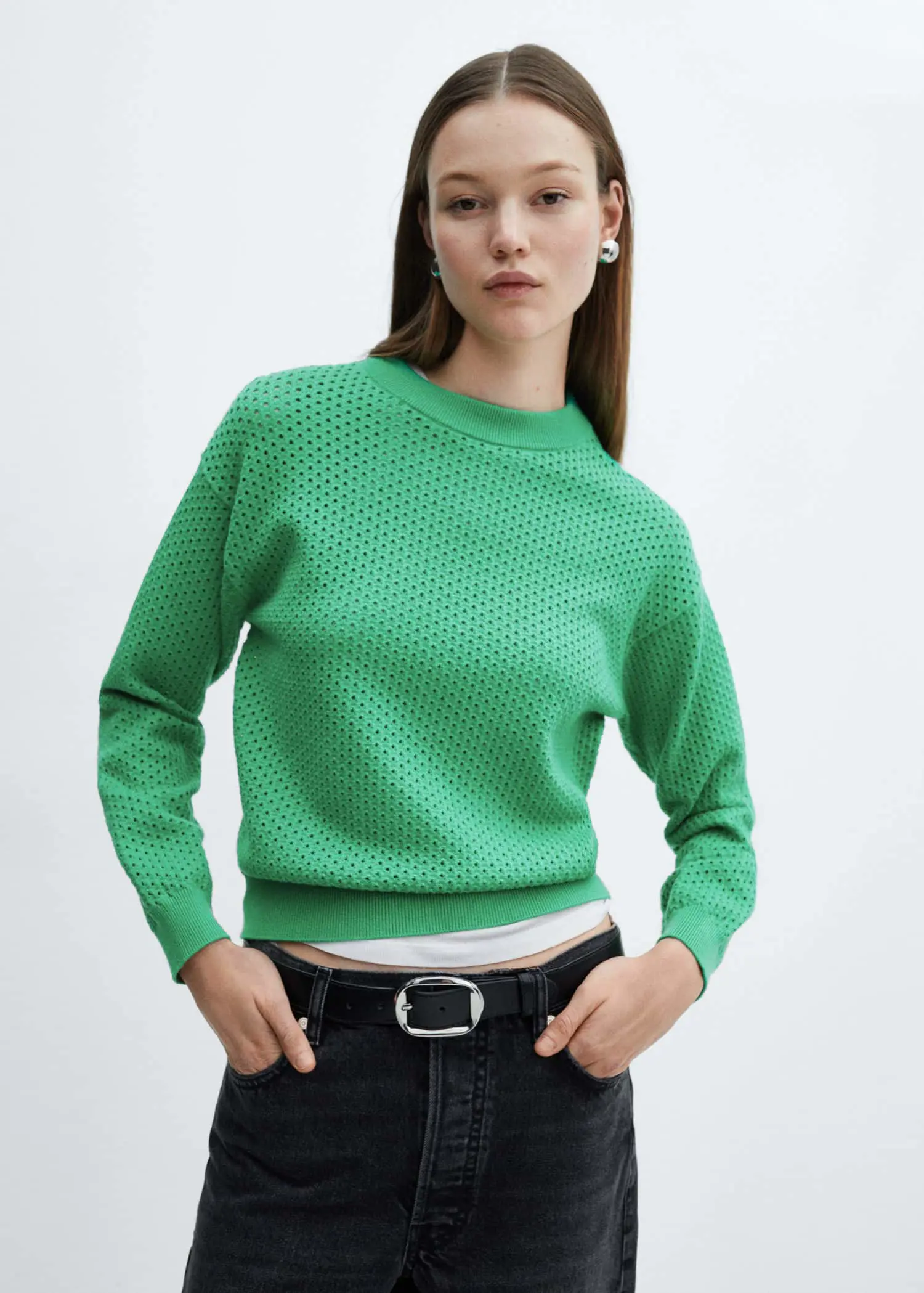 Mango Round-neck openwork sweater. 1