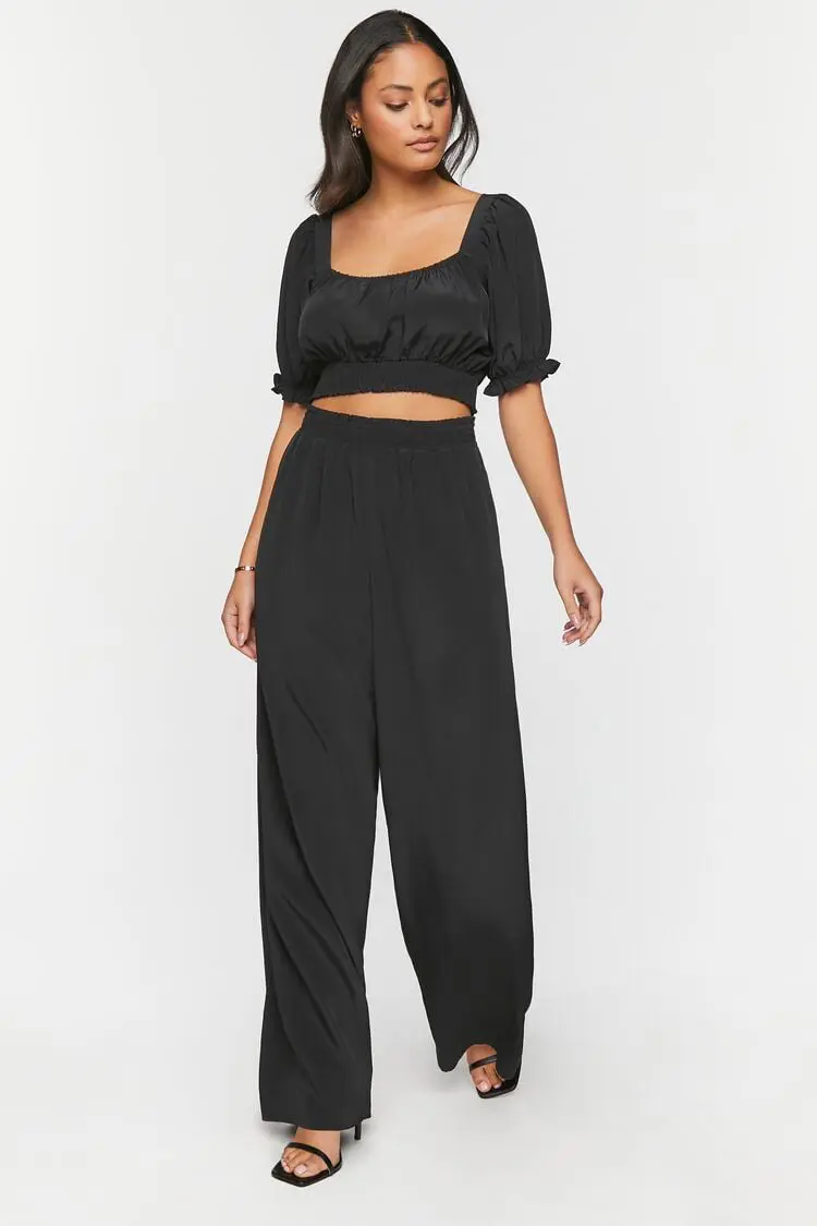 Forever 21 Forever 21 Puff Sleeve Crop Top & Wide Leg Pants Set Black. 1 Forever 21 Forever 21 Puff Sleeve Crop Top & Wide Leg Pants Set Black. 1