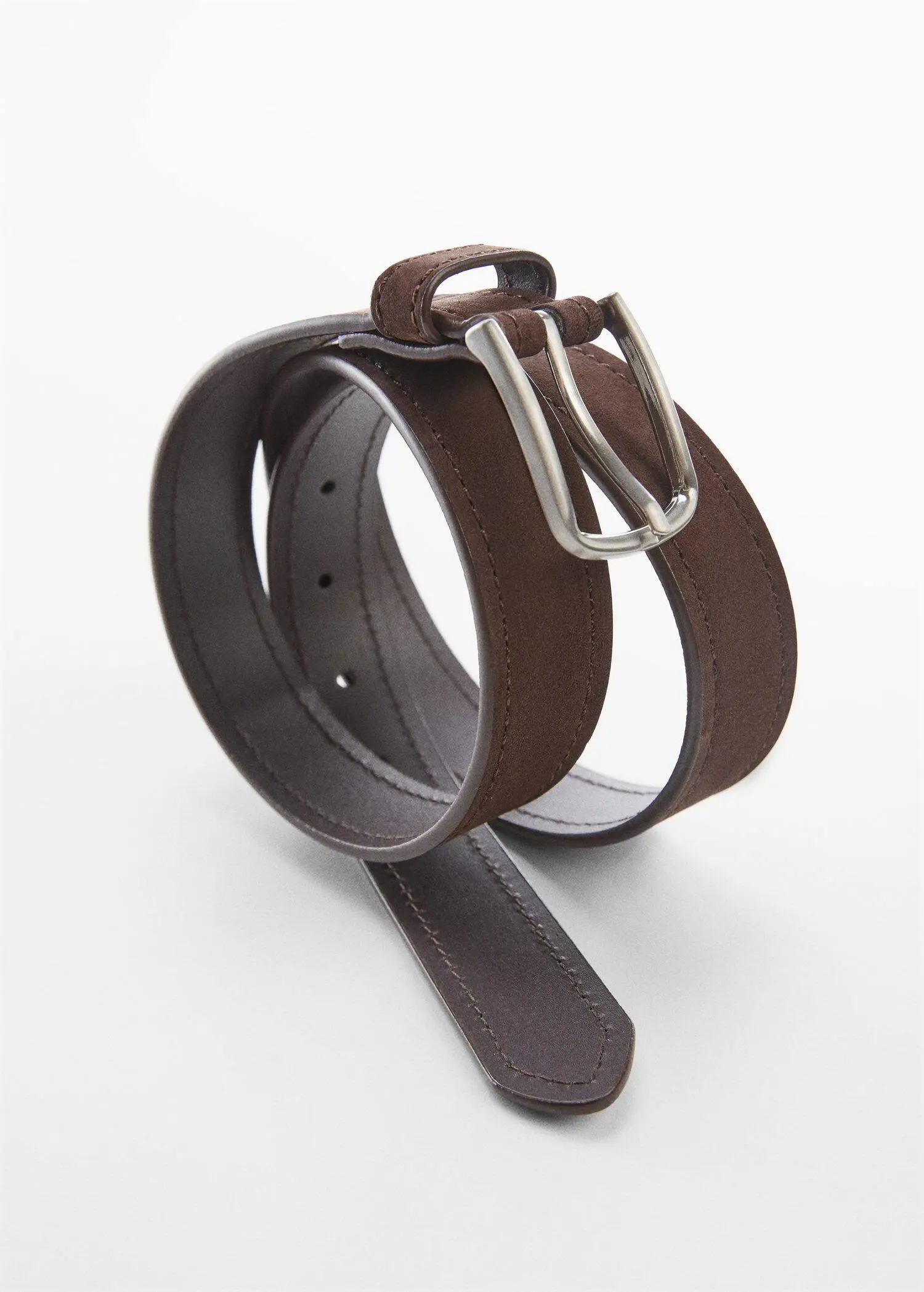 Mango Suede leather belt. a close up of a belt on a white surface 