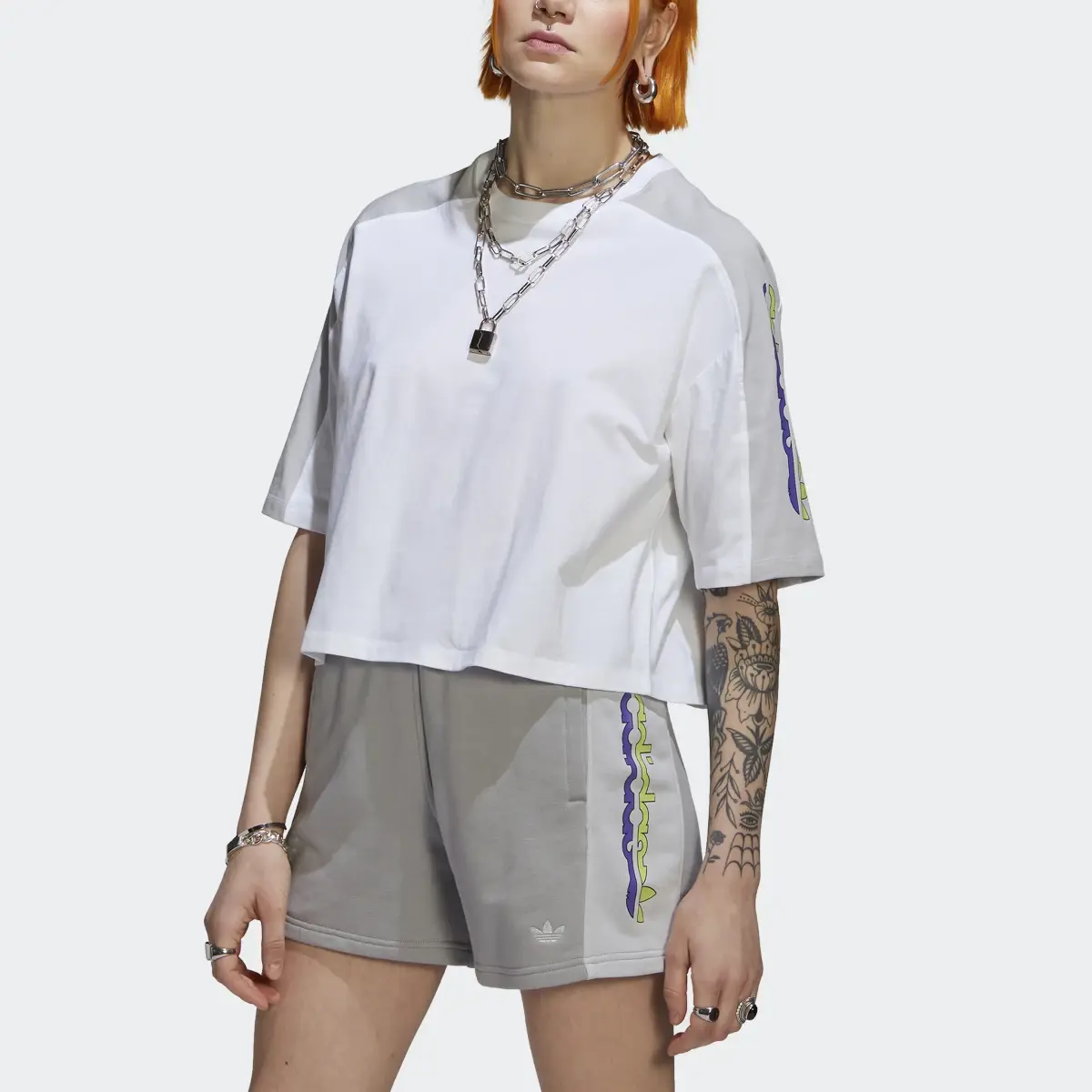 Adidas Blocked Graphic Crop T-Shirt. 1