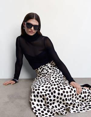 Printed skirt with polka-dot belt