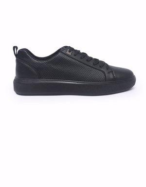 Siyah Delikli Bağcıklı Suni Deri Erkek Spor Ayakkabı - 89055