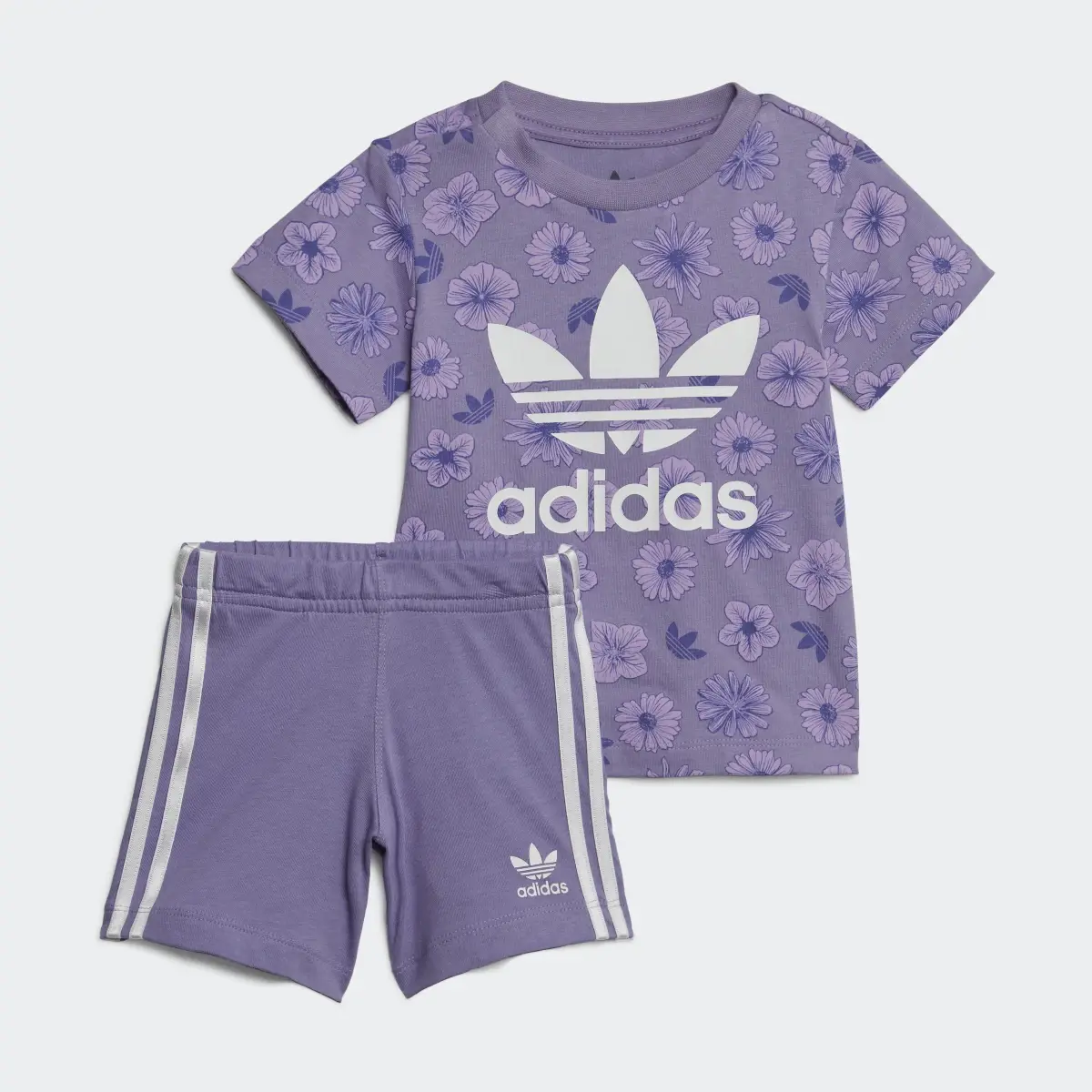 Adidas Floral T-Shirt und Shorts Set. 2