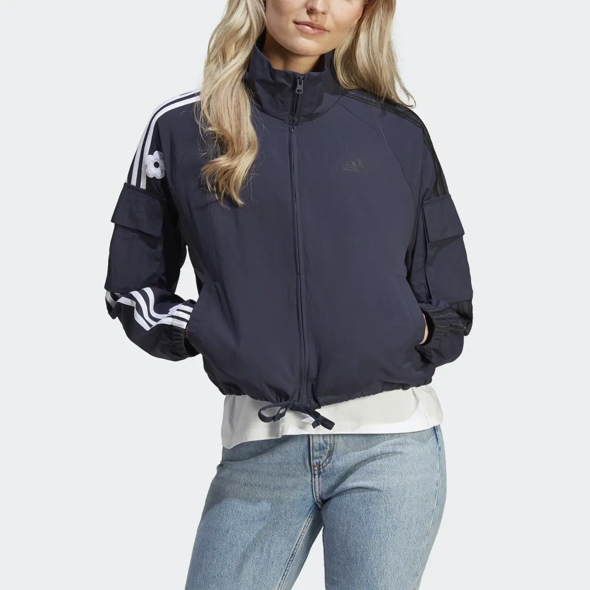 Adidas 3-Stripes Lightweight Jacket with Chenille Flower Patches. 1