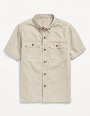 Old Navy Short-Sleeve Utility Pocket Twill Shirt for Boys beige