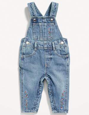 Embroidered-Floral Workwear Jean Overalls for Baby blue