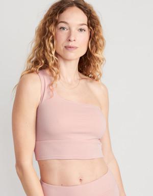 One-Shoulder Pucker Longline Bikini Swim Top for Women pink