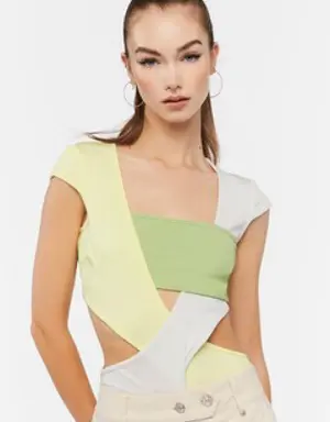 Forever 21 Colorblock Cutout Bodysuit Green/Yellow
