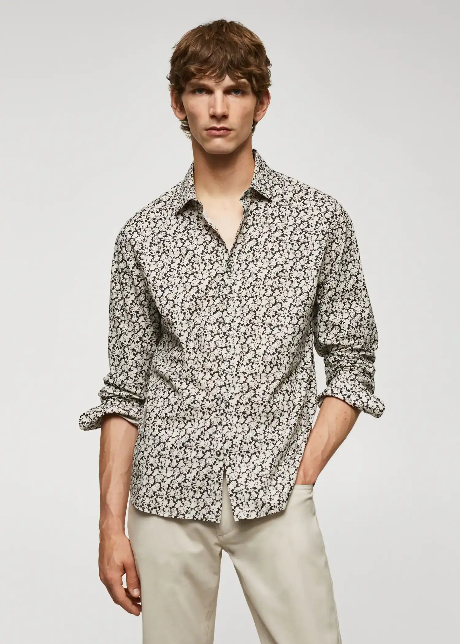 Mango 100% cotton floral-print shirt. 1