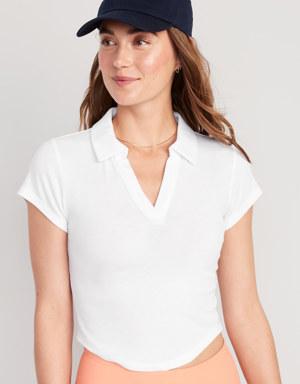UltraLite Rib-Knit Cropped Polo Shirt for Women white
