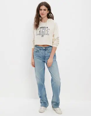 American Eagle Cropped Graphic Hoodie. 1