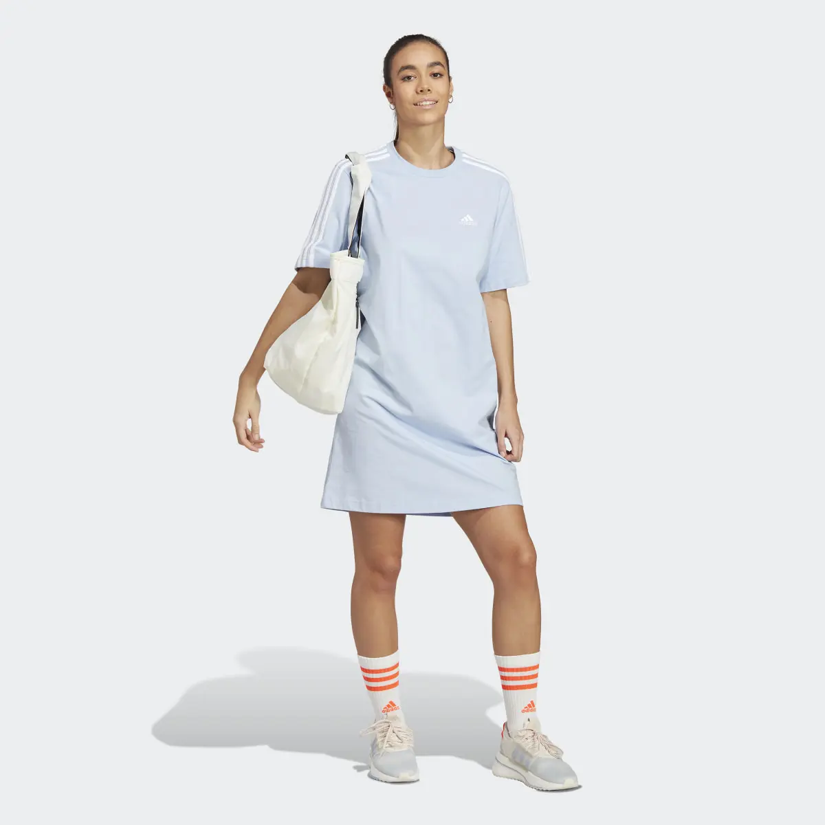 Adidas Essentials 3-Stripes Single Jersey Boyfriend Tee Dress. 3