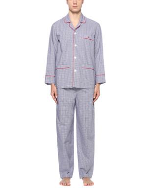 Lacivert Pötikareli Biye Detaylı Pijama Takımı