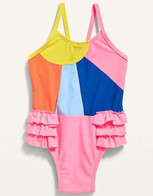 Ruffle-Trim Color-Blocked Swimsuit for Toddler Girls pink