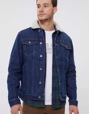 Puebla 9 Erkek Kürklü Jean Ceket Denim