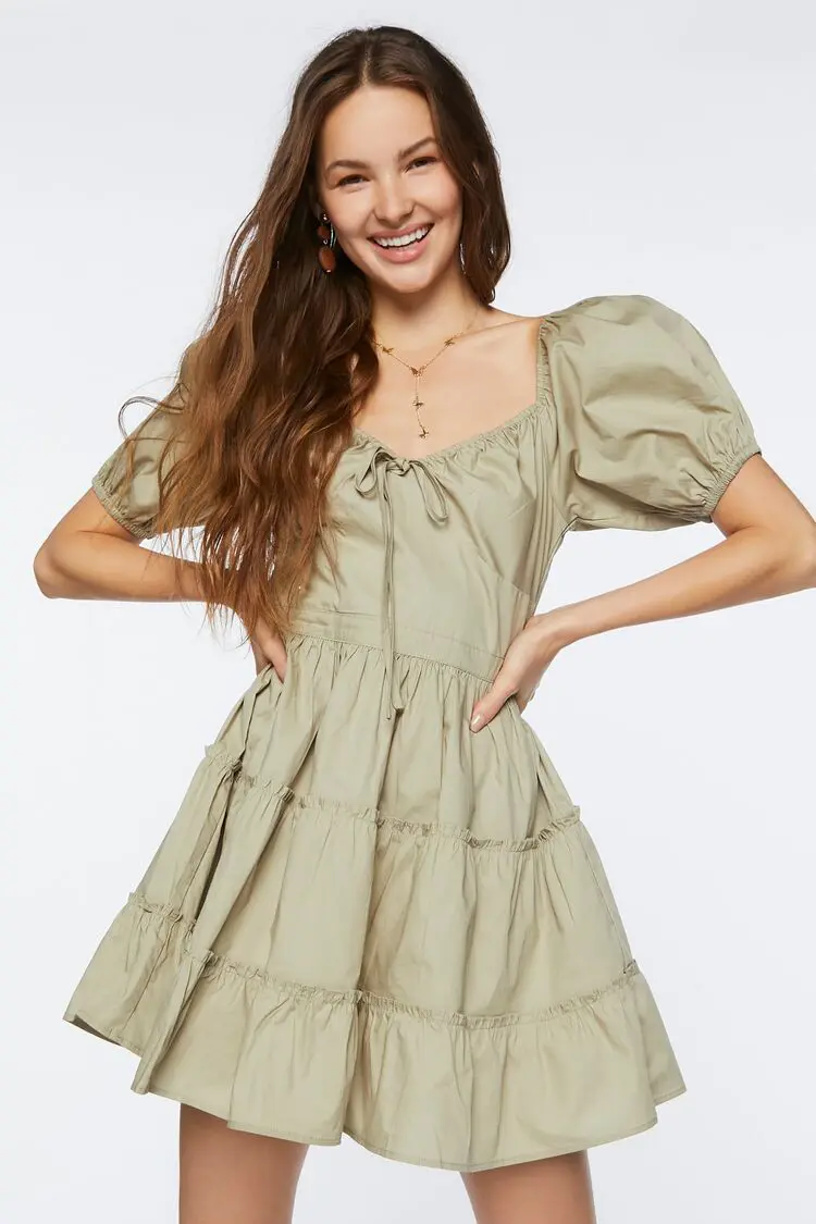 Forever 21 Forever 21 Puff Sleeve Mini Dress Sage. 1