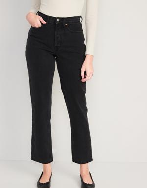 Curvy Extra High-Waisted Button-Fly Sky-Hi Straight Cut-Off Ankle Jeans for Women black