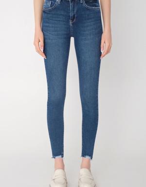 Yüksek Bel Paça Detaylı Skinny Jean