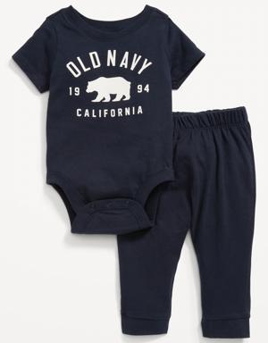 Unisex Logo-Graphic Jersey-Knit Bodysuit & Pants Set for Baby blue