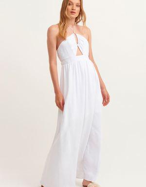 Beyaz Cut-Out Detaylı Maxi Elbise