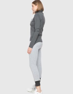 Knitwear Turtleneck Detailed Embroidered Gray Top