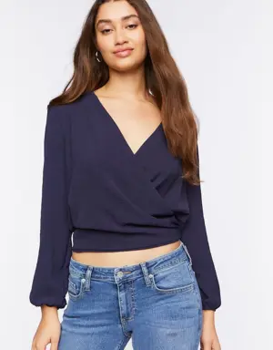 Forever 21 Surplice Long Sleeve Top Navy