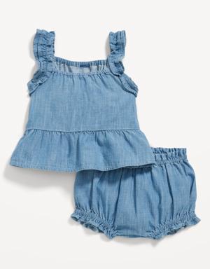 Sleeveless Chambray Top & Bloomer Shorts Set for Baby blue