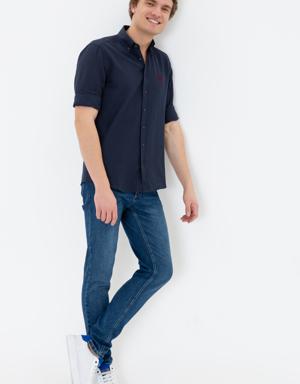 Erkek Lacivert Uzun Kollu Basic Gömlek