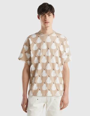 beige t-shirt with pear print