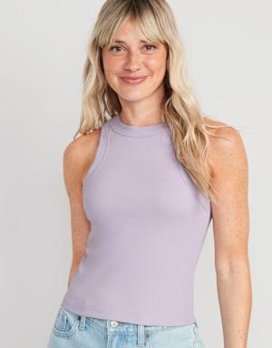 Rib-Knit Cropped Tank Top for Women purple