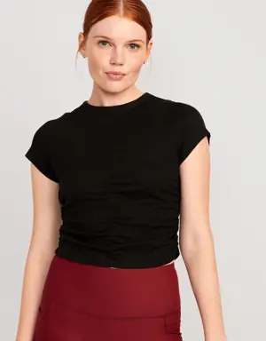 Old Navy UltraLite Rib-Knit Ruched T-Shirt for Women black