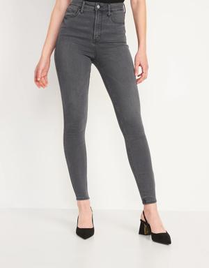 Higher High-Waisted Rockstar 360° Stretch Gray-Wash Super Skinny Jeans for Women gray