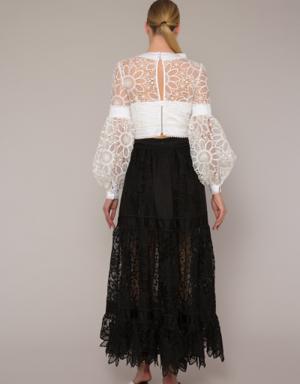 Embroidered Lace Long Black Skirt